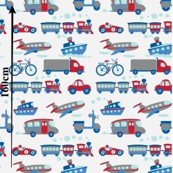 Baumwolle 100% Fahrzeuge, Flugzeuge, Schiffe auf weißem Hintergrund  