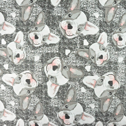 100% Baumwolle Bulldoggen grau-weiß mit rosa  