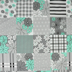 Baumwolle 100% Patchwork mit Blumen in weiß, grau und mintgrün  