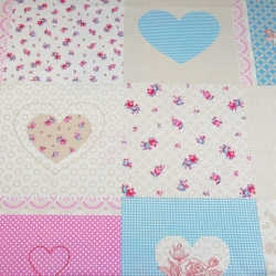 Baumwolle 100% Patchwork Herzen und Blumen rosa-blau  