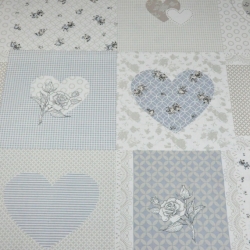 Baumwolle 100% Patchwork Herzen und Blumen beige-blau  