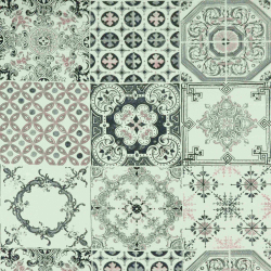 Baumwolle 100% Patchwork Ornament schwarz auf ecrufarbenem Hintergrund  