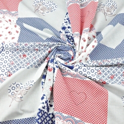 Baumwolle 100% Patchwork Blumen blau-rot  