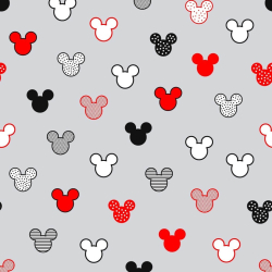 100% Baumwolle - MIKI gemustert in schwarz-rot auf grauem Hintergrund  