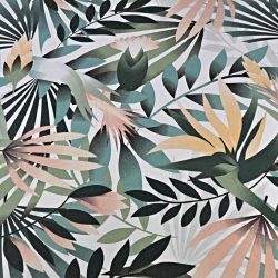 Baumwolle 100% grün-aprikose Palmblätter auf weißem Hintergrund  