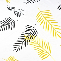 100% Baumwolle schwarz-orange Blätter auf weißem Hintergrund  