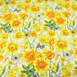 Baumwolle 100% Blumen Narzissen auf weißem Hintergrund  