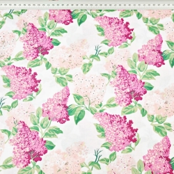 Baumwolle 100% Fliederblüten rosa-fuchsia auf weißem Hintergrund  