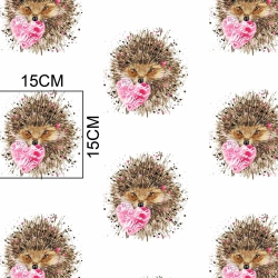 Baumwolle 100% Igel beige mit Herzen auf weißem Hintergrund  