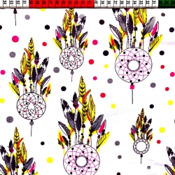 Baumwolle 100% indianisches Totem gelb auf weißem Hintergrund  