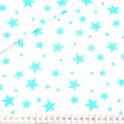 Baumwolle 100% Sterne neu klein und groß türkis auf weißem Hintergrund  