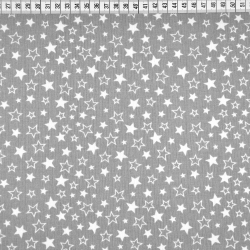 Baumwolle 100% weiß-graue Sterne auf grauem Hintergrund  