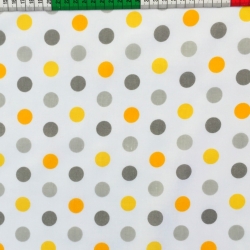 Baumwolle 100% 23 mm Grau-Orange Punkte auf weißem Hintergrund  