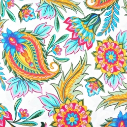 Baumwolle 100% orientalische Blumenmuster bunt auf weißem Hintergrund - 220cm  