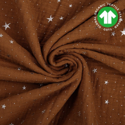 Baumwoll-Musselin double gauze Kürbis (Pumpkin Spice) mit Sternen  