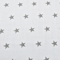 Baumwolle Musselin graue Sterne auf weißem Hintergrund  