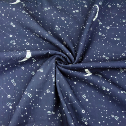 Baumwoll-Musselin Double Gauze - Digitaldruck - Galaxie Blau  