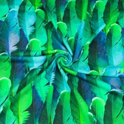Jersey-Stoff Federn grün-blau - Digitaldruck  