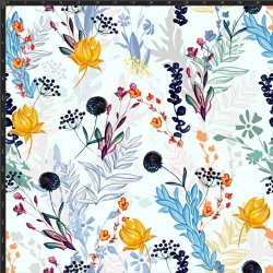 Jersey-Stoff Wiese blau-gelb - Digitaldruck  