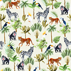 Jersey-Stoff Digitaldruck - afrikanische Tiere auf ecrufarbenem Hintergrund  