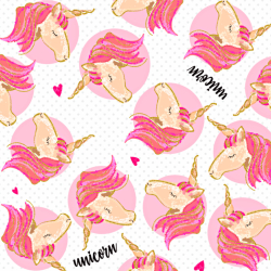 Jersey-Stoff Digitaldruck - vergoldete Einhörner in Kreisen auf weißem Hintergrund  