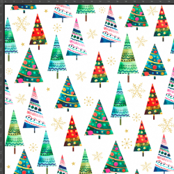 Jersey-Strick digitaler Druck Weihnachtsbäume auf weißem Hintergrund  