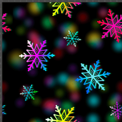 Jersey Stoff Digitaldruck bunte Weihnachts-Schneeflocken auf schwarzem Hintergrund  