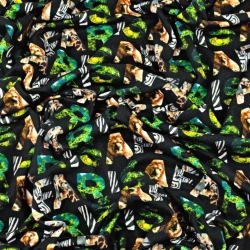 Jersey-Stoff Digitaldruck - Safari auf schwarzem Hintergrund  