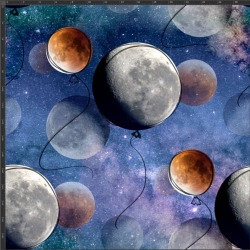 Jersey Druck digital - Planeten Ballons auf kosmischem Hintergrund  