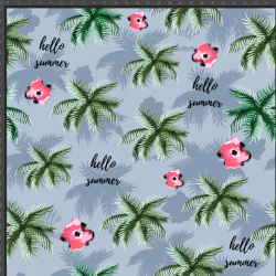 Jersey Stoff Digitaldruck grüne Palmen auf grauem Hintergrund  