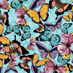 Jersey-Stoff Digitaldruck - Schmetterlinge auf blauem Hintergrund  