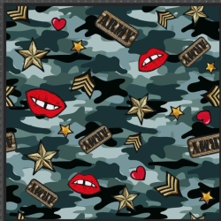 Jersey Stoff Digitaldruck Camouflage mit Aufnähern  