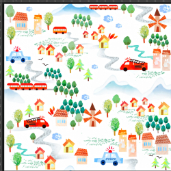 Jersey Druck digital - bunte Stadt auf weißem Hintergrund  