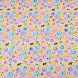 Jersey-Stoff Digitaldruck - Knöpfe auf rosa Hintergrund  