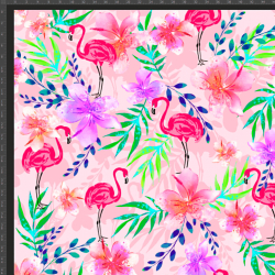 Jersey Druck digital - Flamingos in Blättern und Blumen auf rosa Hintergrund  