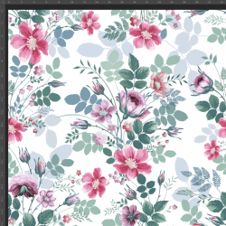 Jersey Stoff Digitaldruck Blumensträuße rosa-grün auf weißem Hintergrund  