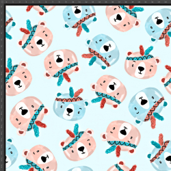 Interlock Jersey Digitaldruck - Indianer-Bären auf hellblauem Hintergrund