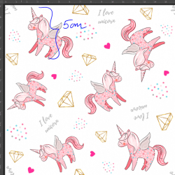 Interlock Jersey Digitaldruck - Einhörner mit Diamanten auf weißem Hintergrund  
