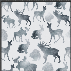Sweatstoff Loop Digitaldruck - grafitfarbene Rentiere auf weißem Hintergrund  