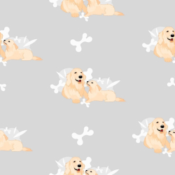 Jersey Loop Digitaldruck - Hunde beige auf grauem Hintergrund  