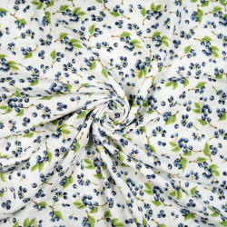 Muślin double gauze drukowany borówki na gałązkach
