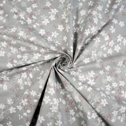 Bawełna 100% kwiatuszki białe na szarym tle - 220 cm