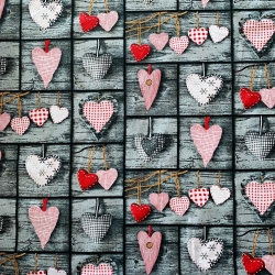 Baumwolle 100% rote Herzen auf grauem Hintergrund  