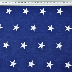 100% Baumwolle Sterne 20mm weiß auf dunkelblauem Hintergrund  