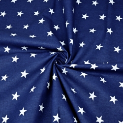 100% Baumwolle Sterne 20mm weiß auf dunkelblauem Hintergrund  