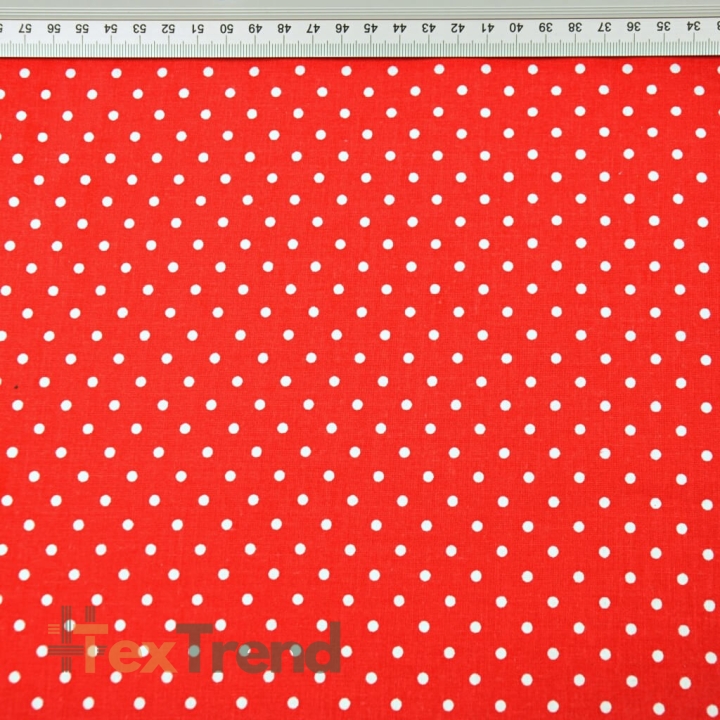 100% Baumwolle Punkte 4mm weiß auf rotem Hintergrund  