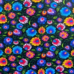 Baumwolle 100% Łowicz Muster auf schwarzem Hintergrund  