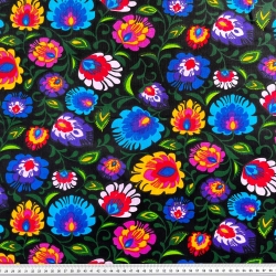 Baumwolle 100% Łowicz Muster auf schwarzem Hintergrund  