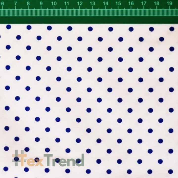 100% Baumwolle Punkte 4mm dunkelblau auf weißem Hintergrund  