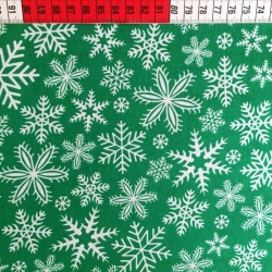 Baumwolle 100% Weihnachtsmuster weiße Schneeflocken auf grünem Hintergrund  